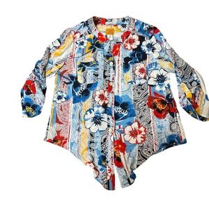 Ruby Rd Shirt Women's Petite M Colorful Floral Casual‎ Chic Blouse Button-Up